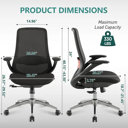 Vista 2 de Silla de oficina ergonómica de malla, silla de escritorio ejecutiva de 330 libras con soporte lumbar, reposabrazos 2D, cómodas sillas giratorias