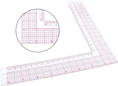 Vista 4 de Hitefu Regla cuadrada L para coser, 2 piezas, plástico transparente