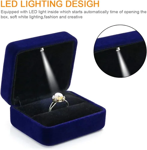Vista 3 de GBYAN Velvet Ring Box with LED Light Jewelry Display Gift Box for Proposal,Engagement, Wedding
