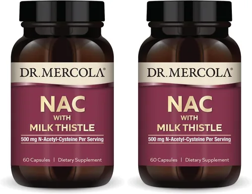 Vista 9 de Dr. Mercola Suplemento dietético NAC con cardo mariano, 30 porciones (60 cápsulas), 500 mg de N-acetil-cisteína por porción, sin OMG, sin gluten