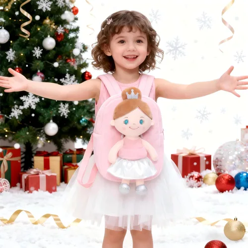 Vista 4 de Gloveleya Mochila para niños pequeños con muñeca de trapo, regalos para bebé, niña ángel rosa