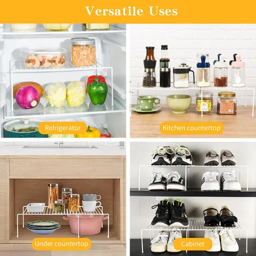 Vista 3 de AmaQueen 2 organizadores de estantes expandibles para armario, armario, armarios, estantes ajustables para refrigerador, estante para congelador