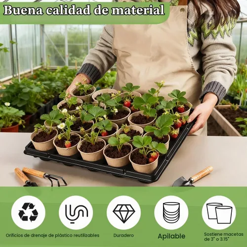 Vista 6 de RooTrimmer Macetas de turba de 3.15 pulgadas, 100 piezas con bandejas de plántulas de 20 celdas, 5 unidades, macetas biodegradables para inicio