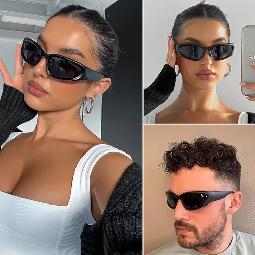 Vista 3 de knliwkm 3 pares de lentes de sol ovalados deportivos envolventes Y2K futuristas para mujeres y hombres, moda plateada