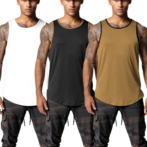 Vista 2 de Camiseta sin mangas para hombre, de secado rápido, para gimnasio, ligera, transpirable, para entrenamiento, fisicoculturismo, fitness