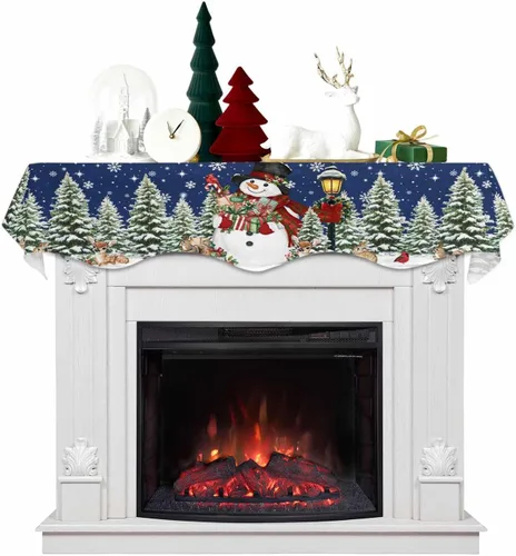 Vista 7 de Bufanda de Navidad gris para chimenea, muñeco de nieve gris para chimenea, decoración de mantel de Navidad con copo de nieve de invierno, cubierta
