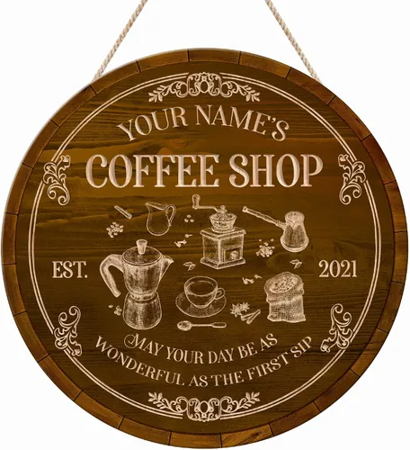 Vista 20 de Artsy Woodsy Letrero personalizado de madera para cafetería, placa de pared para decoración de cocina, regalos personalizados para amantes del café