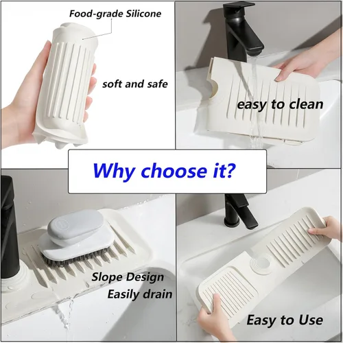 Vista 4 de Protector contra salpicaduras de silicona para fregadero de cocina, bandeja colectora de goteo, protector de fregadero para fregadero de cocina