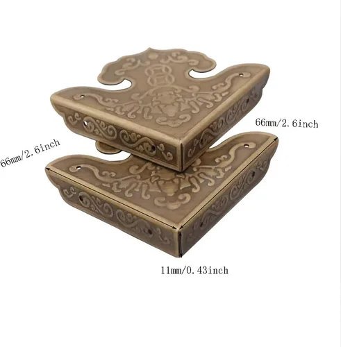 Vista 2 de 4 protectores de esquina de metal decorativos de latón, protectores de esquina de caja vintage para caja de madera, joyero, gabinete, muebles