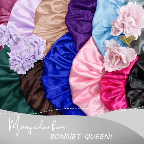 Vista 6 de BONNET QUEEN Braid Bonnet Silk Bonnet Foldable Extra Long Wrap for Braids Satin Bonnets with Tie Band Long Sleep Cap