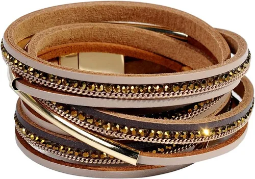 Vista 14 de Artilady Leather Wrap Bracelet for Women, Pearl Beaded Bangle Stack Jewelry Negro
