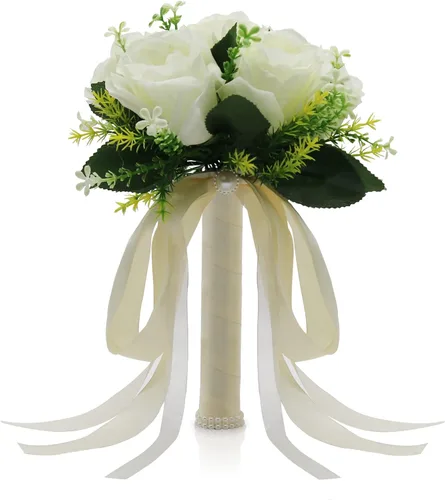 Vista 8 de Ramos de boda para novia, pequeña flor nupcial para dama de honor, rosa artificial azul