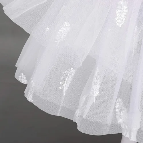 Vista 4 de AFAVOM Vestido de ballet con lentejuelas y flecos para niñas pequeñas, vestido de ballet con purpurina y plumas, tutú con falda, leotardo