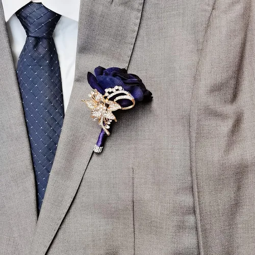 Vista 9 de YIFUwedding - Ramo de gota de agua para novia, color rojo vino, azul marino, propuesta de joyería de lujo, para dama de honor, novio, ramillete