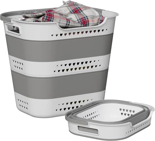 Vista 10 de TECHMILLY - Canasta plegable de plástico para la ropa sucia con asas, cesto portátil de 35L de goma, contenedor/organizador desplegable con cesta