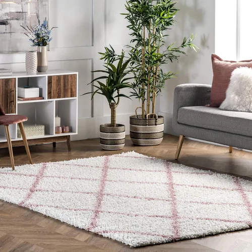 Vista 17 de nuLOOM Tess Alfombra de Área Shag Marroquí - Alfombra Shag Corredor 2x8 Pies Moderna/Contemporánea Blanco/Gris para Sala de Estar Dormitorio Comedor