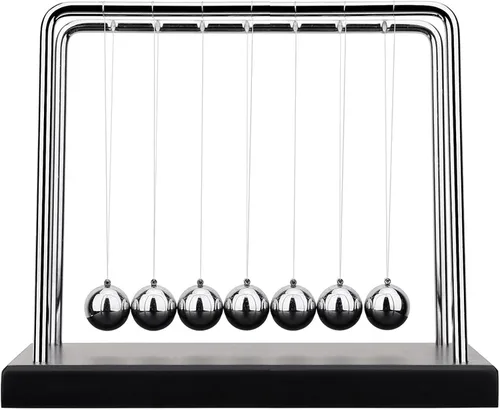 Vista 4 de LANIAKEA Newtons Cradle Balance Balls Newtons Cradle Pendulum con 7 bolas, base de madera negra, bola de equilibrio, oficina, hogar, decoración