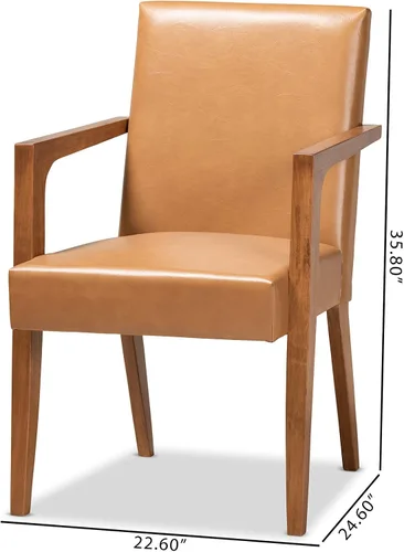 Vista 3 de Baxton Studio Andrea Mid-Century Modern - Juego de 2 sillas tapizadas de piel sintética y acabado marrón nogal, 2 piezas