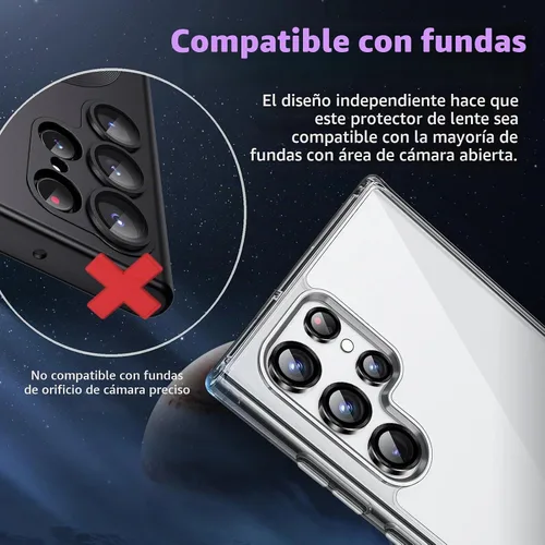 Vista 5 de Protector de lente de cámara para Samsung Galaxy S25 Ultra, negro