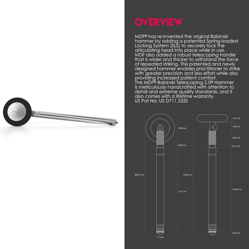 Vista 3 de Instrumentos de MDF, Babinski Telescoping 2.0® Martillo de reflejo neurológico con cepillo incorporado para respuestas cutáneas y superficiales