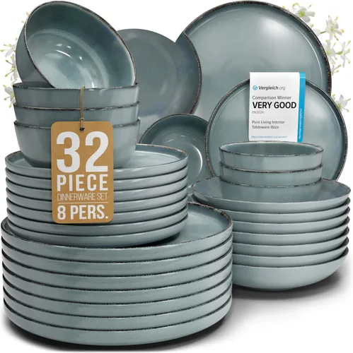 Vista 46 de Juego de vajilla de gres para 4 personas 12 piezas – Juego de platos y cuencos negros mate – Apto para lavavajillas, microondas y resistente a