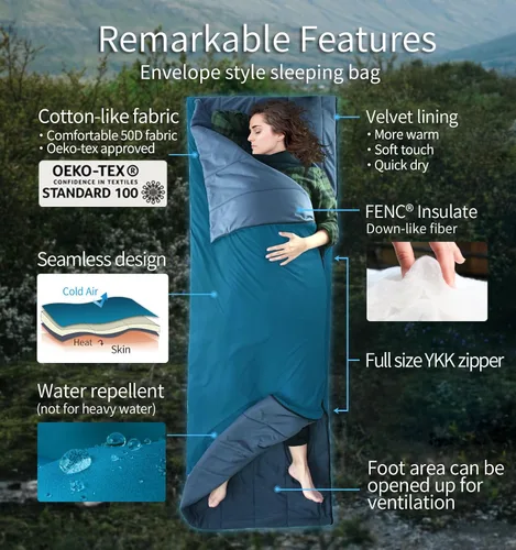 Vista 3 de Litume Summer Sleeping Bag for Adults, Warm Weather Lightweight Combinable Verde azulado