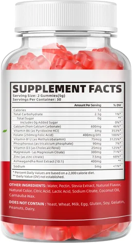 Vista 9 de softbear Gomitas de calcio y magnesio y zinc para mujeres, suplemento de calcio y magnesio con vitamina D3 para fortalecer los huesos, veganas/sin