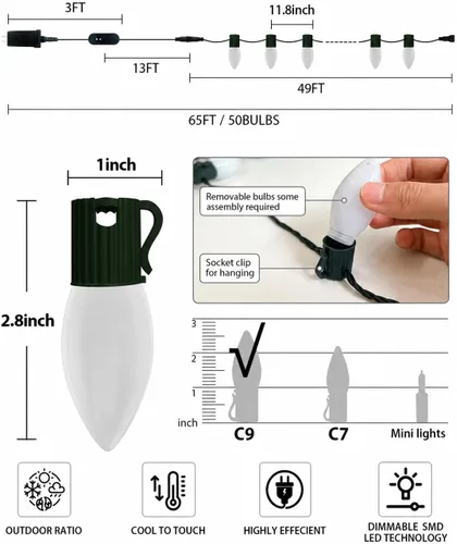 Vista 6 de Probro Smart C9 - Guirnalda de luces LED de Navidad para exteriores, 49