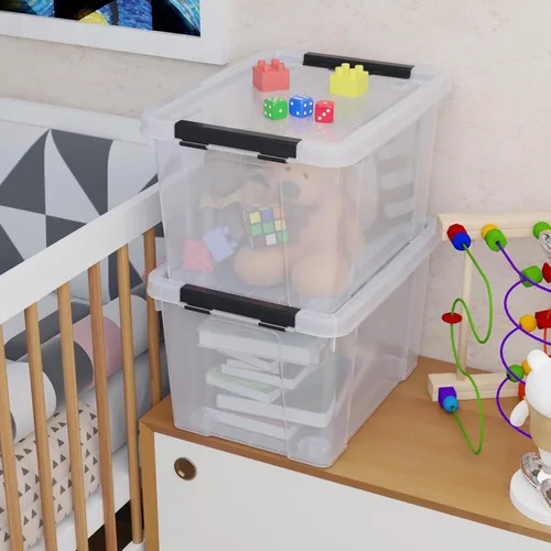 Vista 5 de Paquete de 4 cajas de almacenamiento de plástico de 22 cuartos de galón con ruedas, caja de almacenamiento transparente