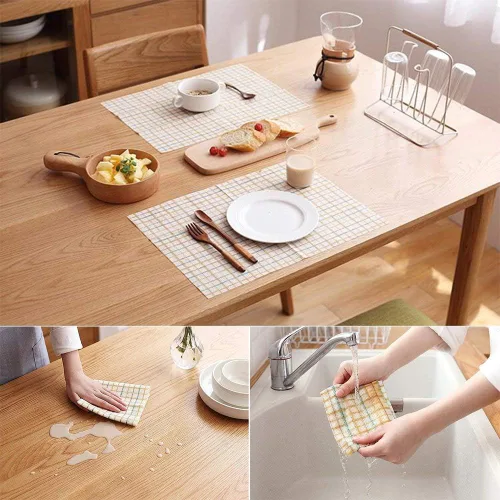 Vista 4 de Toallas de limpieza desechables para platos de fibra antiadherente, reutilizables, prácticas, paños de limpieza para el hogar, cocina, trapos