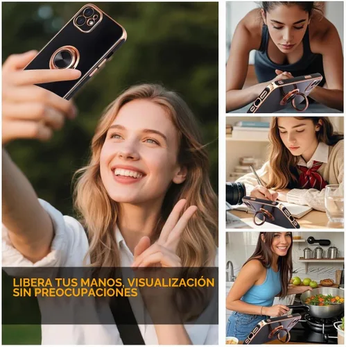Vista 2 de Funda diseñada para iPhone 11, soporte de anillo giratorio de 360° integrado, soporte magnético de silicona suave, cubierta protectora ultra delgada