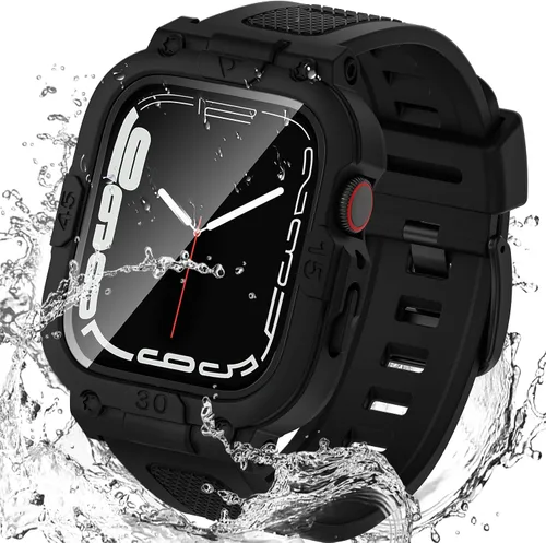 Vista 26 de Goton Estuche impermeable 3 en 1 con correa para Apple Watch con protector de pantalla de vidrio templado incorporado de 40 mm, cubierta frontal