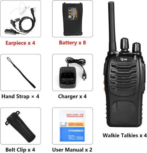 Vista 8 de TID TD-V2 Walkie Talkies para adultos con auricular y 8 baterías, radios de 2 vías, Walkie Talkies de largo alcance con radio bidireccional