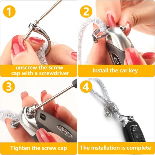Vista 5 de Llavero de automóvil para mujer llavero de accesorios con diamantes de imitación brillantes llavero de automóvil de moda con purpurina blanco y rosa