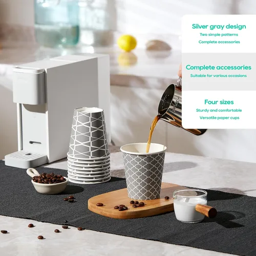 Vista 5 de JOLLY PARTY [100 Sets] Tazas de papel para café de 10 onzas, tazas de café desechables con tapas, fundas y popotes, tazas para bebidas
