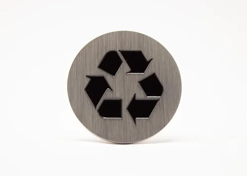 Vista 15 de Logotipo de reciclaje, emblema, medallón, cocina, oficina, parte delantera del gabinete, 1.5 pulgadas, acero inoxidable, latón, negro mate