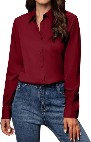 Vista 35 de Camisas con botones para mujer de ajuste clásico, camisa de vestir, camisa de trabajo, de negocios, casual, de manga larga, blusa, tops