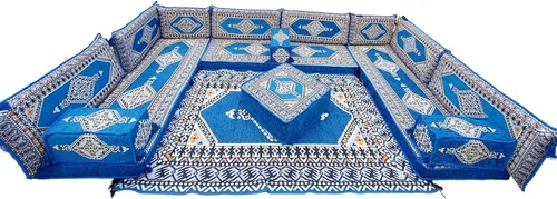 Vista 8 de arabicsofa Juego de sofá árabe en forma de U - Asiento modular azul real para habitación de invitados