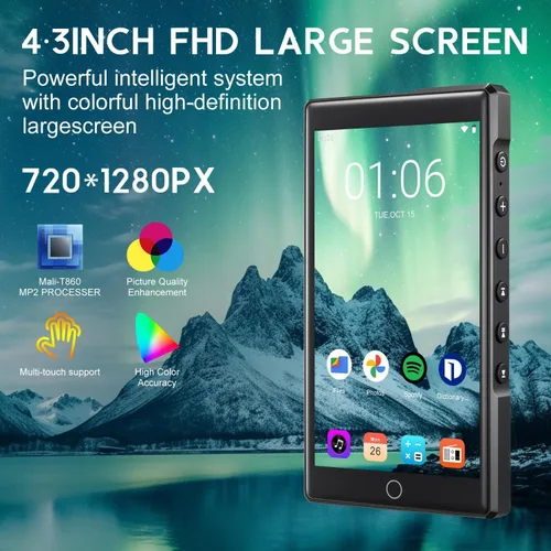 Vista 3 de Reproductor MP3 de 144 GB con Bluetooth y WiFi, pantalla táctil FHD de 4.3 pulgadas, panel de aleación de zinc, reproductores de MP4, reproductor