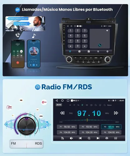 Vista 6 de Para Honda Accord 7ª 2003 2004 2005 2006 2007 Estéreo de coche Android con Carplay inalámbrico/Android Auto Pantalla táctil de 10.1" Autoradio