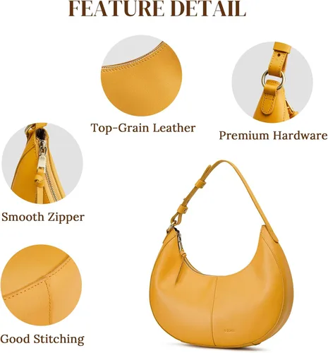 Vista 6 de S-ZONE Bolsos de hombro de cuero de grano superior para mujer Hobo Crescent Bag Bolso de mano