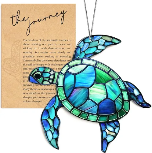 Vista 9 de Adorno acrílico de tortuga marina con tarjeta de historia, regalos de tortuga marina para mujeres, regalos de playa para mujeres, adornos de Navidad