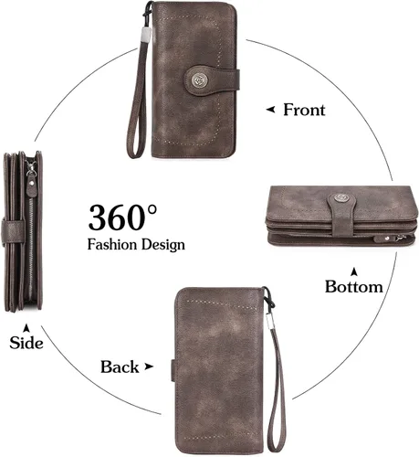 Vista 3 de BOSTANTEN Cartera de cuero genuino para mujer de gran capacidad cartera de mano con bloqueo RFID