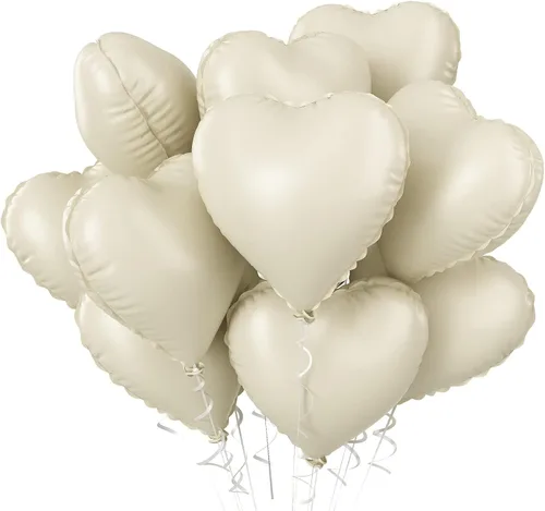 Vista 27 de Globos de corazón azul bebé, 10 piezas de globos en forma de corazón azul claro y blanco pastel, globos de papel de aluminio blanco arena crema