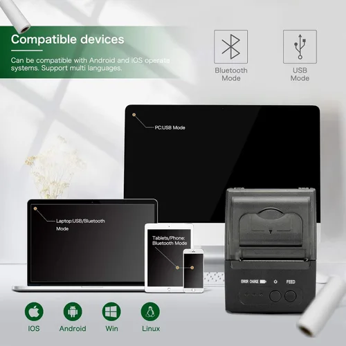 Vista 6 de NETUM Impresora de Recibos Bluetooth, Impresora Mini Térmica Portátil de 58mm POS, Compatible con Android/Windows