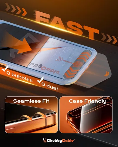 Vista 2 de chubbycable ChubbyShield Ultra - Protector de pantalla de vidrio templado para iPhone 17 HD, caja de instalación ultra fácil, eliminación automática