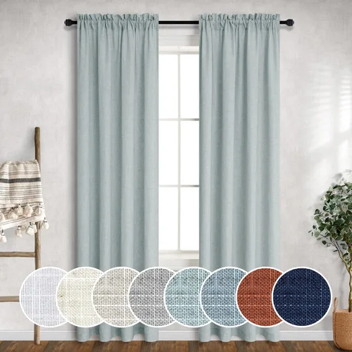 Vista 29 de Mrs.Naturall - Cortinas transparentes con bolsillo para barra de 36x63 pulgadas de lino mezclado negro