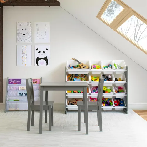 Vista 13 de Humble Crew Toddler Table and Chair Set for Kids, Wood Activity Furniture Gris