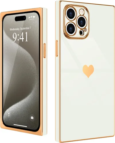 Vista 22 de Compatible con iPhone 12 Funda Rectangular Bonita Chapado Dorado Lujo Corazón de Amor Funda de Teléfono para Mujeres Niñas A Prueba de Golpes
