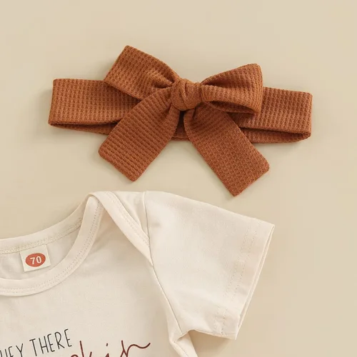 Vista 3 de Traje de Halloween para bebé recién nacida, camiseta de manga corta con volantes, pantalones cortos con volantes, diadema para Halloween